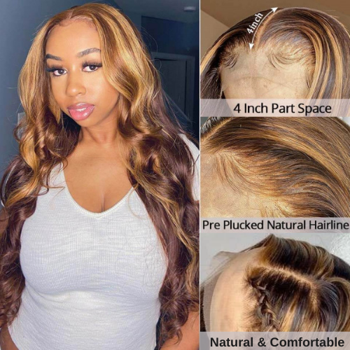 P4/27 Color Honey Blonde Wig Straight Highlighted Human Hair