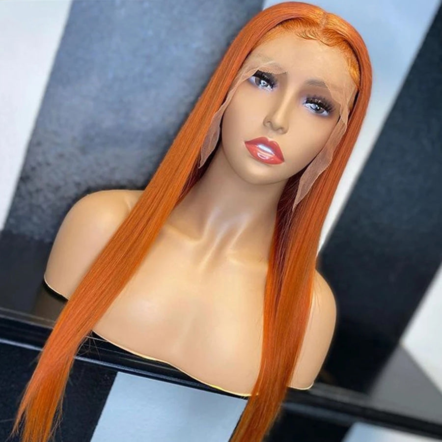 straight hair orange ginger color lace front wigs 100% human hair toppers for women-amanda hair