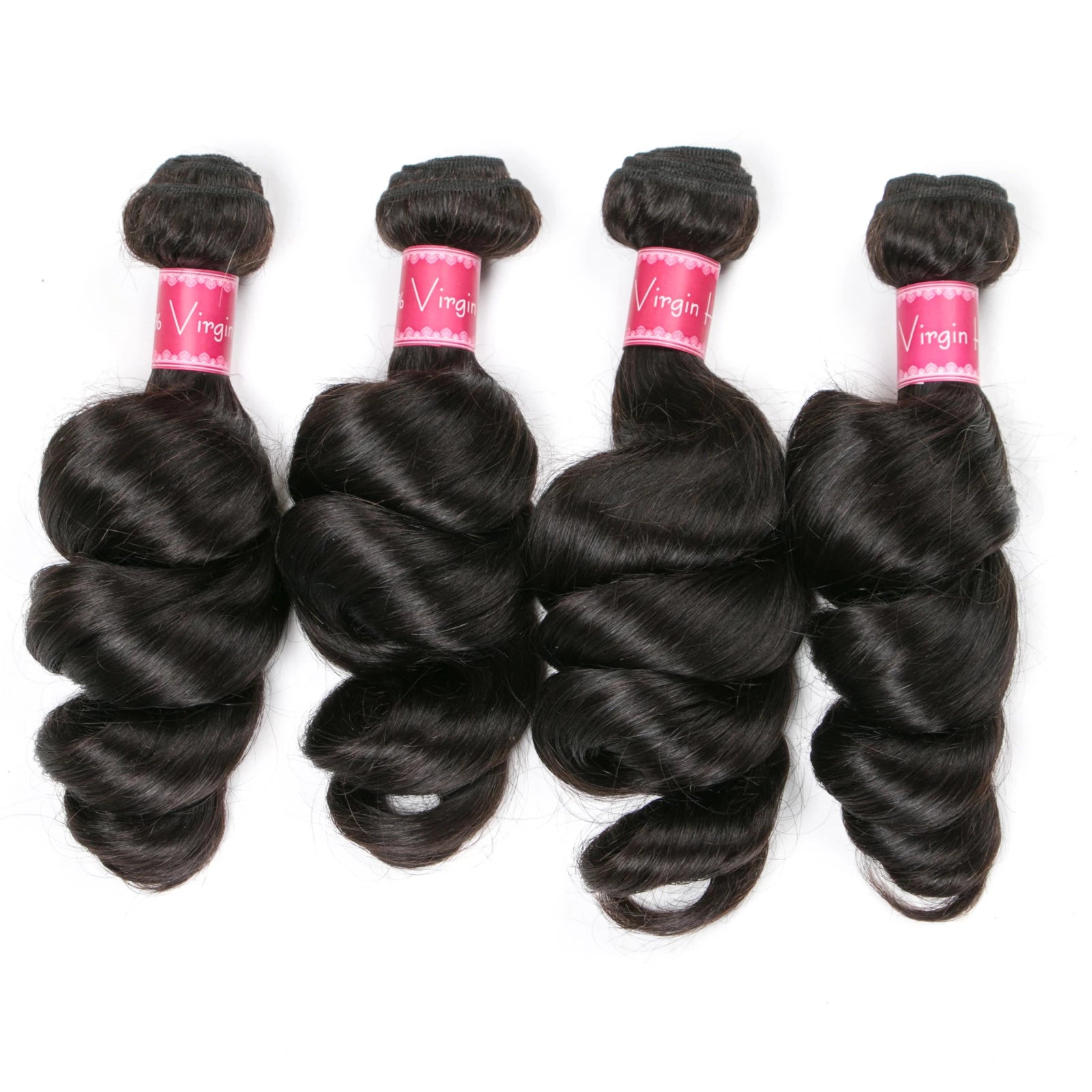 Amanda Indian Hair Loose Wave 4 paquetes con 13 * 4 Frontal de encaje 10A Grado 100% Remi Cabello humano Suave y brillante Cabello ondulado