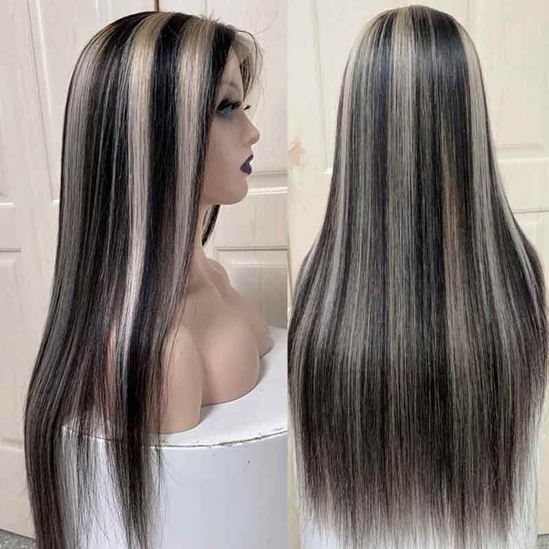 Platinum Highlight Light Blonde Mix 13x4 Lace Front Pelucas de cabello humano Color Brazilain Straight Lace Peluca pre-arrancada para mujer-Amanda Hair