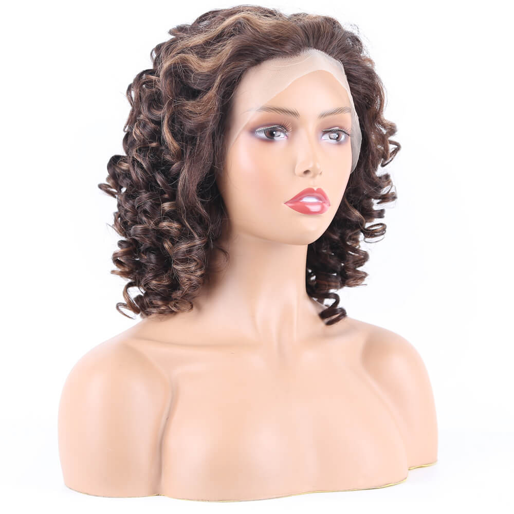 Pre Plucked Bouncy Wand Curl Hair T Part Lace Front Human Hair Wig Bleached Knots - Amanda Hair