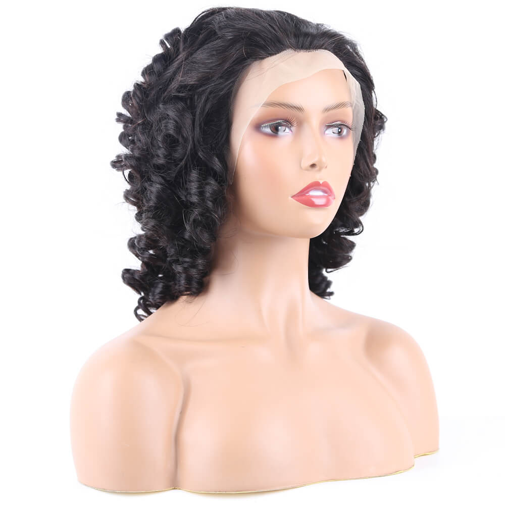 Pre Plucked Bouncy Wand Curl Hair T Part Lace Front Human Hair Wig Bleached Knots - Amanda Hair