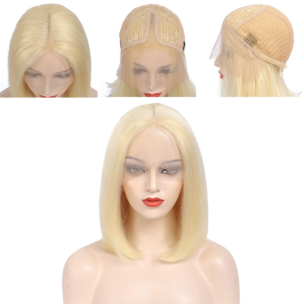 Blond Bob Wig T Part Lace Front Short Straight Bob Wigs #613 Color -Amanda Hair