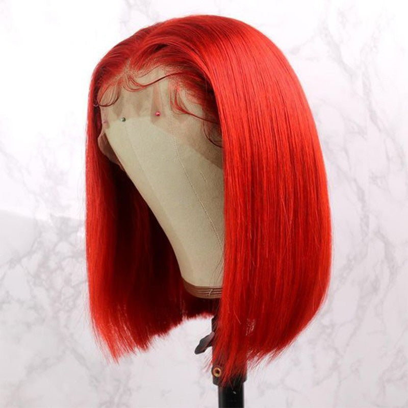 Cherry Red Color Straight Short Bob Lace Wig