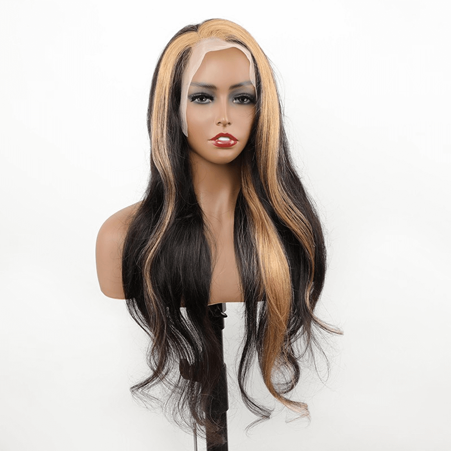 Skunk Stripe Transparent Lace Front human Hair Wig
