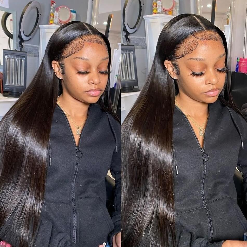 Straight Hair 13x6 lace transparent lace frontal Wig Pre Plucked Virgin Hair Closure Wigs