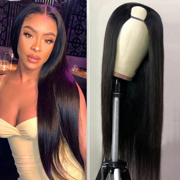 U Shape Leave Out Glueless Wigs Remy Brazilian Hair Straight Wig For Black Women 150% Density - Amanda Hair