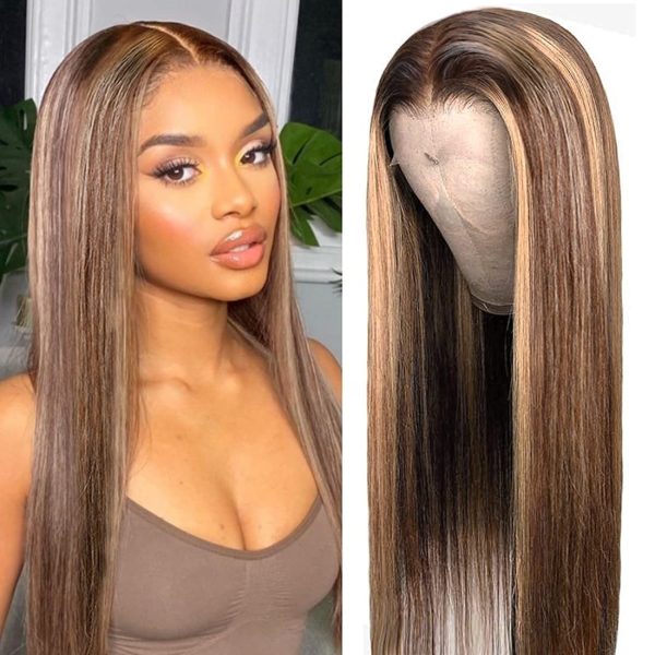 5*5 HD Lace Wig Highlight Closure Wig Brazilian Straight Virgin Human Hair Wigs Honey Blonde Highlights-Amanda Hair