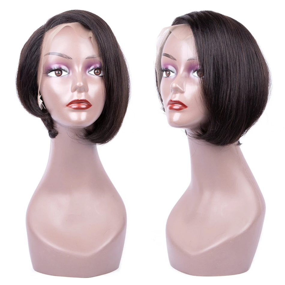 Straight Pixie Cut Wig 13*4 Lace Front Human Hair Pixie Wigs With Free Part Bangs - Amanda Hair