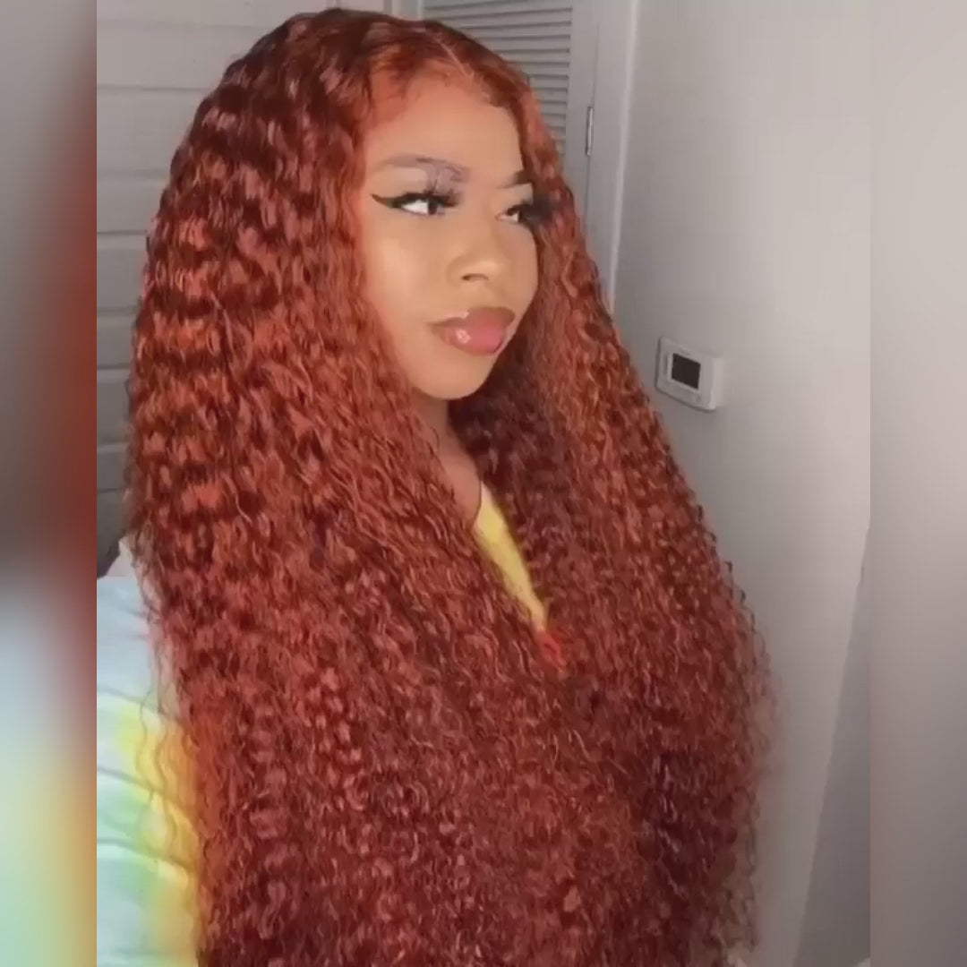 Ginger Orange Curly Lace Front Wigs Human Hair Pre-Plucked Cinnamon Hot Color Wigs-Amanda Hair