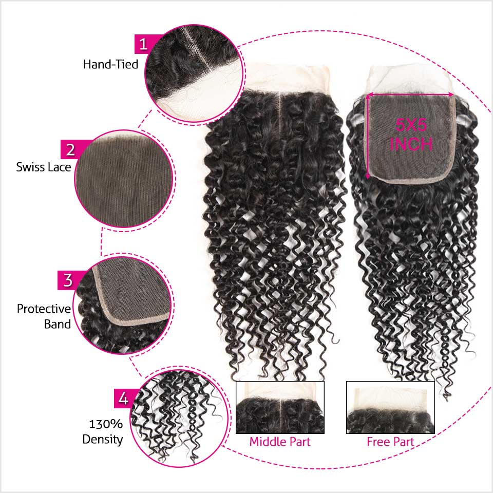 Afro Kinky Curly 5*5 Transparent Indétectable Dentelle Fermeture Noeuds Invisibles Cheveux Humains 100% Remi Cheveux Humains - Cheveux Amanda
