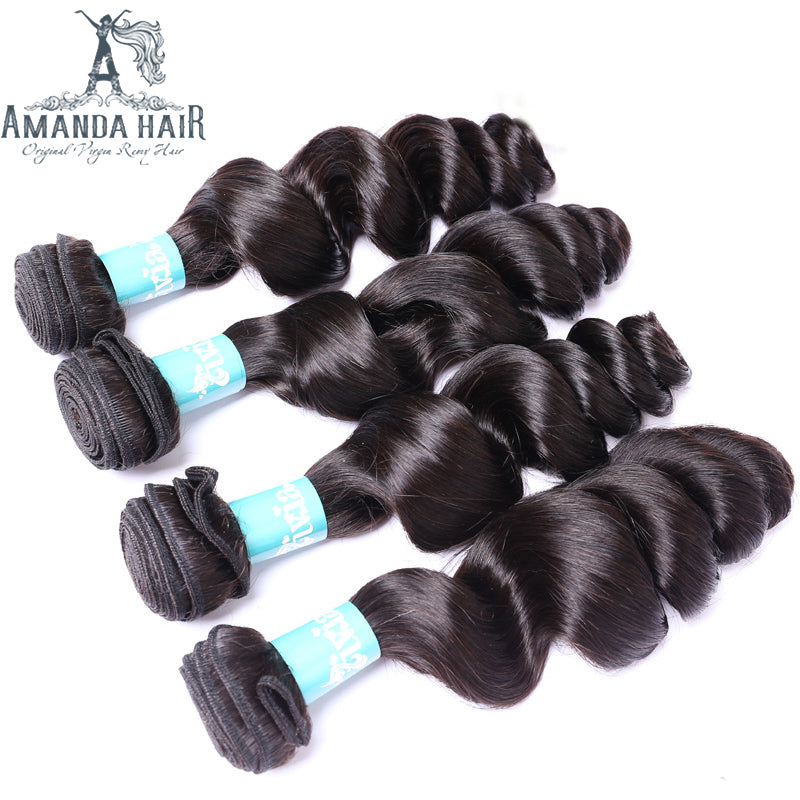 Amanda Malaysian Hair Loose Wave 4 paquetes con 4 * 4 Cierre de encaje 9A Grado 100% Cabello humano sin procesar