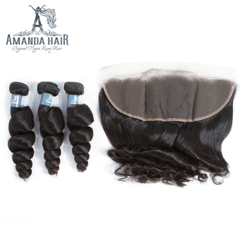 Amanda mongole cheveux vague lâche 3 faisceaux avec 13*4 dentelle frontale 9A Grade 100% cheveux humains non transformés
