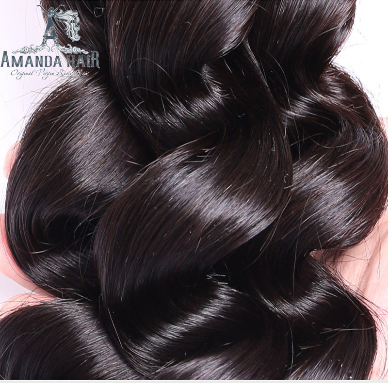 Amanda Malaysian Hair Loose Wave 3 paquetes con 13 * 4 Frontal de encaje 9A Grado 100% cabello humano sin procesar