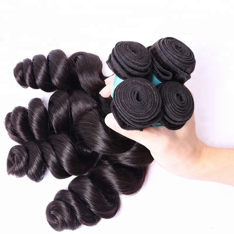 Amanda Malaysian Hair Loose Wave 4 paquetes con 4 * 4 Cierre de encaje 9A Grado 100% Cabello humano sin procesar