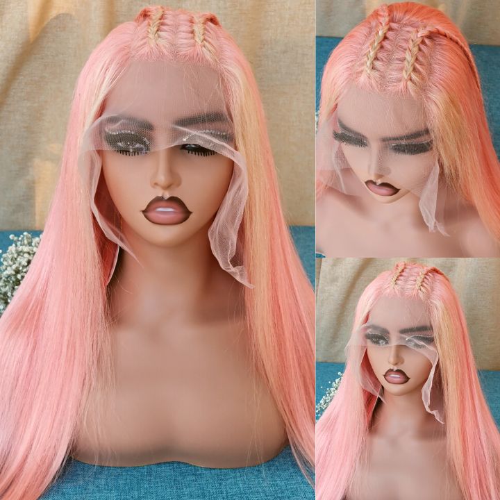 AmandaHair Highlight #613 Straight 13x4 Lace Front Pink peluca transparente Glueless Lace Color de moda pelucas elegante joven lindo peinado 