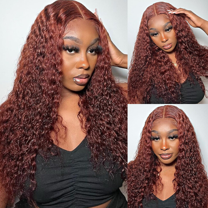 Brun rougeâtre Vague d'eau Tranparent Lace Wigs Deep Hairline 100% Human Hair HD Clear Lace Front Wigs-Amanda Hair