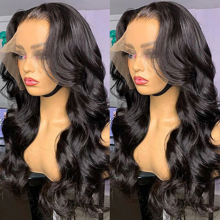 Body Wave Lace Part Human Hair Wig Preplucked 150% Density Middle Part Frontal Wigs 