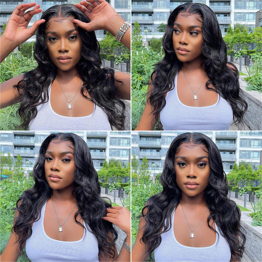 Body Wave T-Part Lace Wig 100% Virgin Human Hair Middle Part Frontal Wigs Natural Color - Amanda Hair