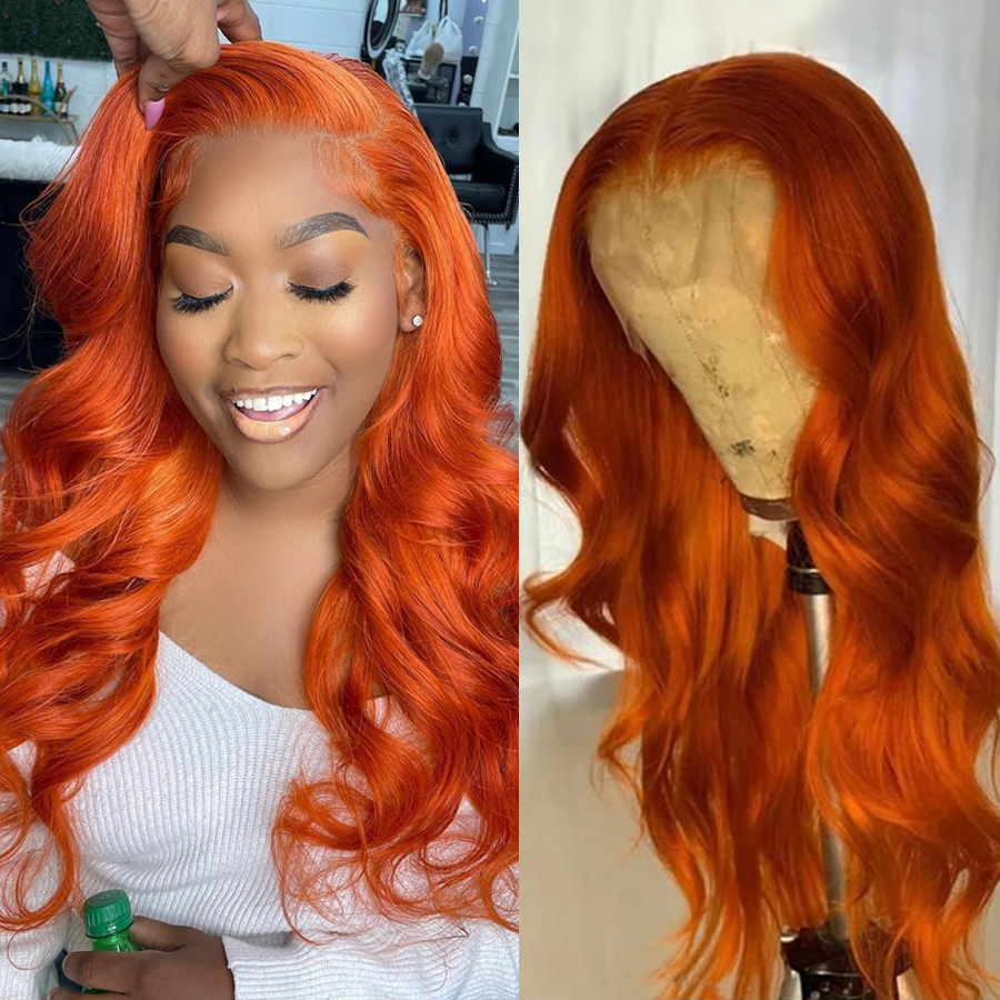 Orange Ginger Colored 4*4 Lace Closure Wigs Body Wave 13x4 Lace Front Wigs