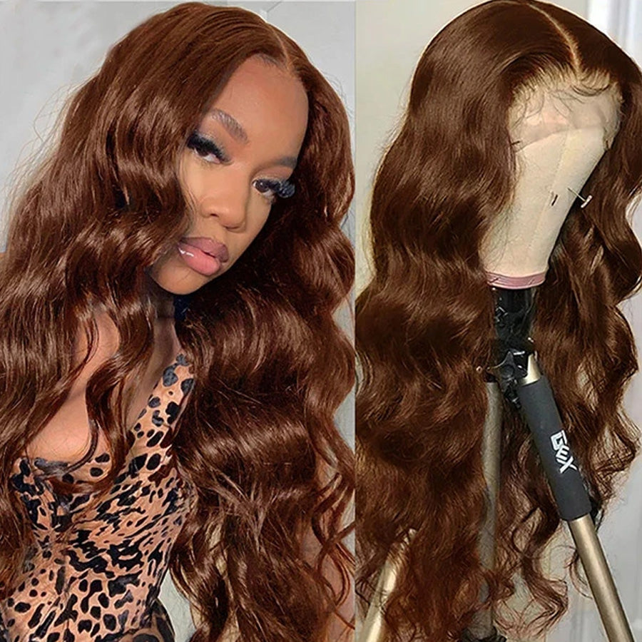 Brown Body Wave Human Hair Wigs 13x4 Lace Front Colored Wig