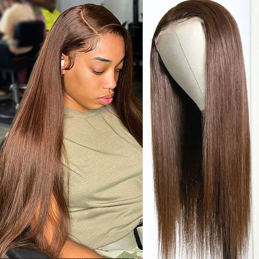 Brown Straight Human Hair Wigs 13x4 Lace Front Colored Wig