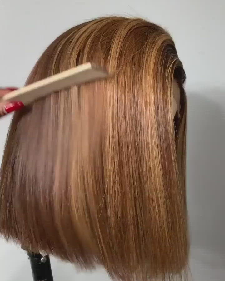 Straight Hair Honey Blonde Highlight Bob Wig 13*4 Lace Frontal Colored Wigs-Amanda Hair