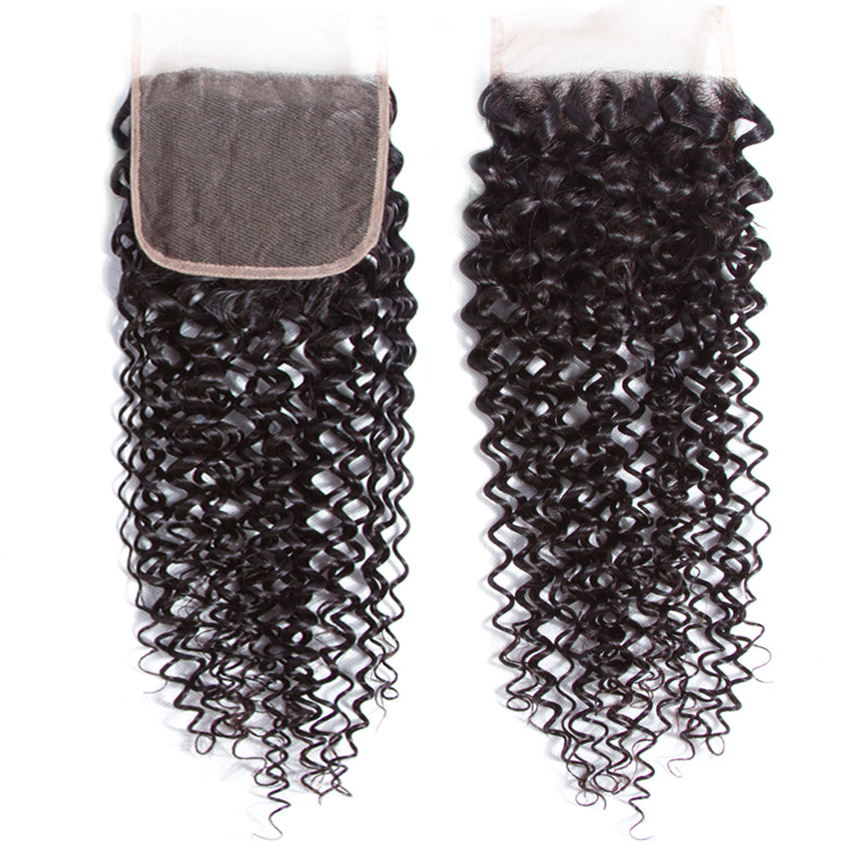 Amanda Indian Hair Kinky Curly 4 Bundles With 4*4 Lace Closure 10A Grade 100% Remi Human Hair Soft Shiny Wave Hair