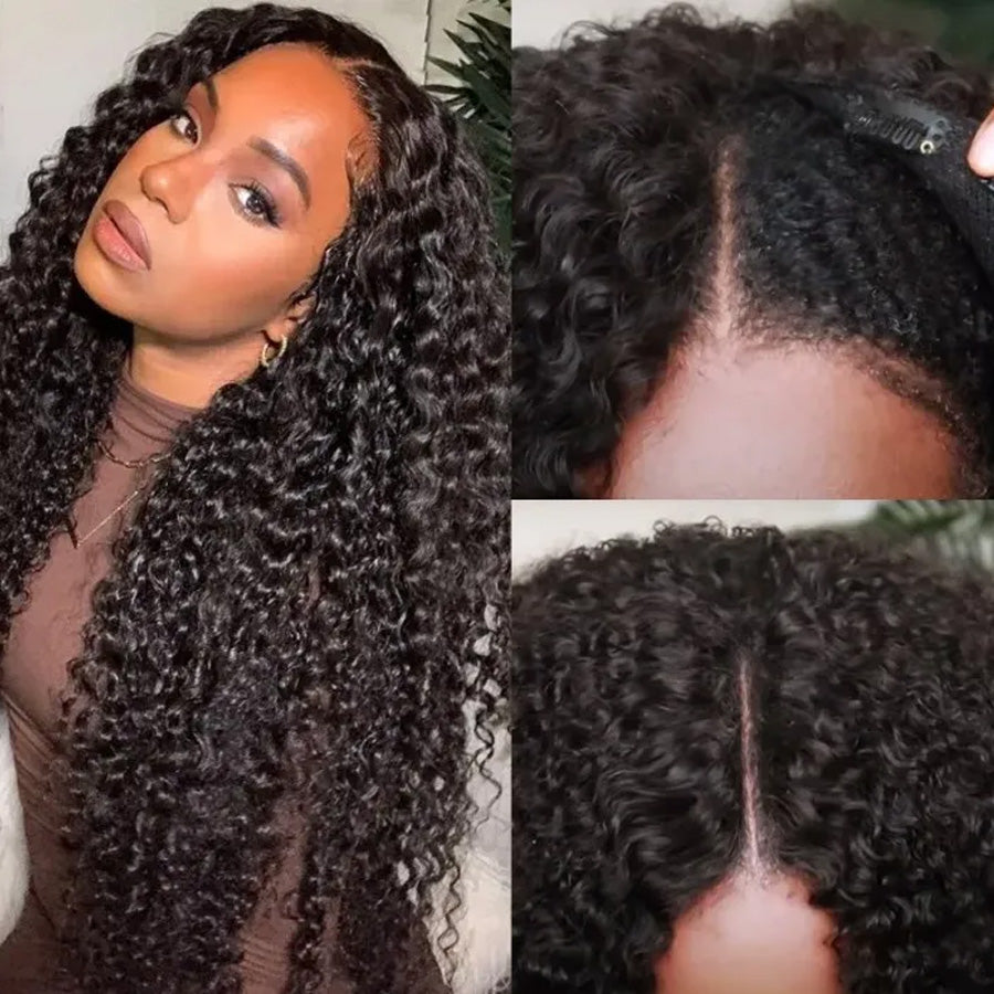 Glueless V Part Wig Beginner Friendly Curly Human Hair No Sew In No Gel NO Leave Out- Amanda Hair