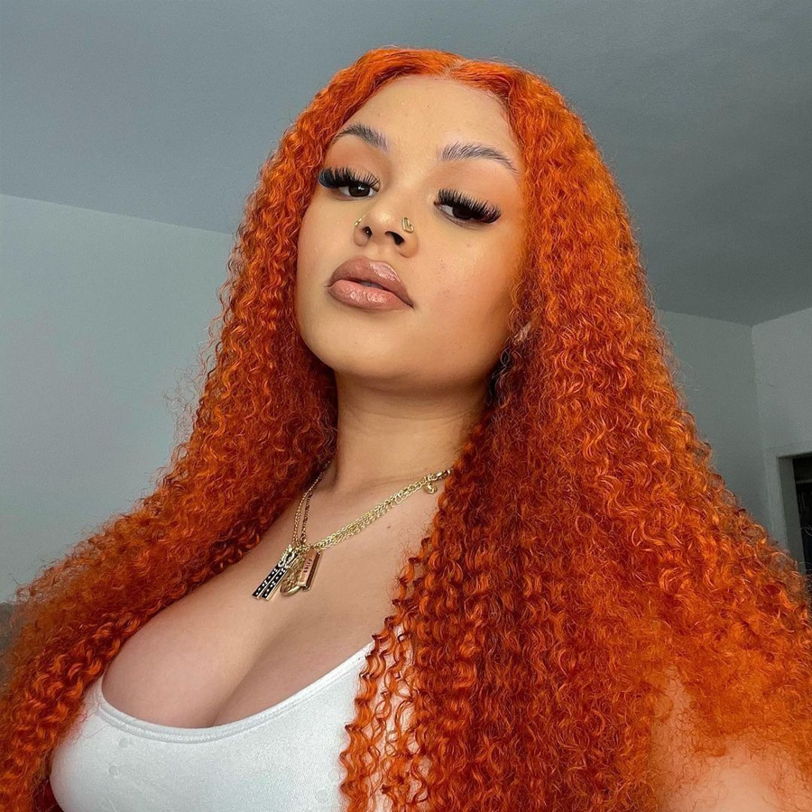 Ginger Orange Color Human Hair Curly Lace Front Wigs 