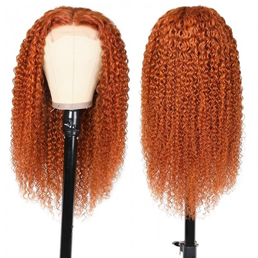 Ginger Orange Color Human Hair Curly Lace Front Wigs