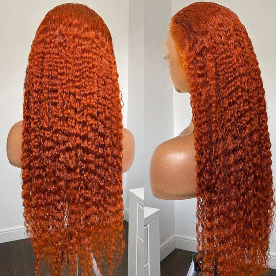 Ginger Orange Color Human Hair Curly Lace Front Wigs Pre-Plucked Cinnamon Hot Color Wigs