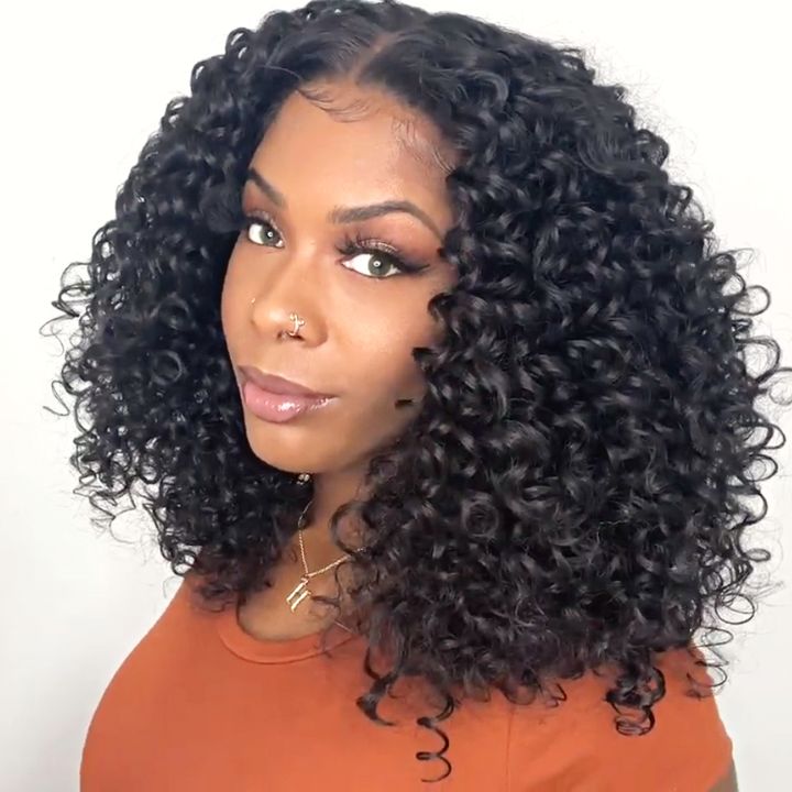 Cheveux humains bouclés HD Transparent Front Lace Wigs Glueless Real Hair Closure Wigs-AmandaHair