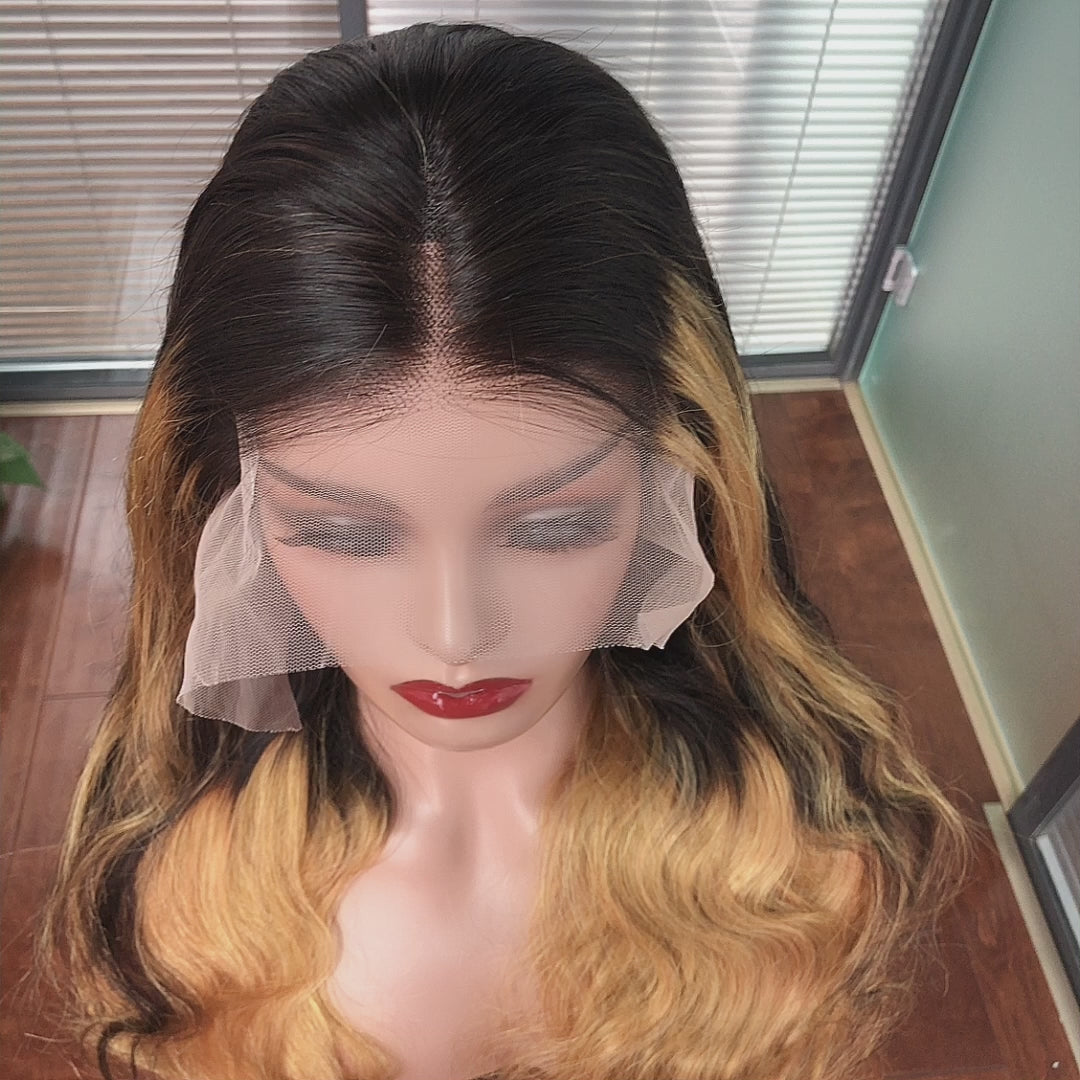 Highlight Light Brown Body Wave 13x4 Lace Front /4*4 Lace Closure Wigs Skunk Stripe Ombre Color Lace Wigs- Amanda Hair