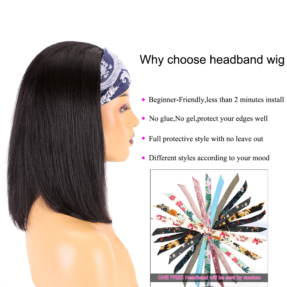 Straight Headband Bob Wigs Human Hair Wig