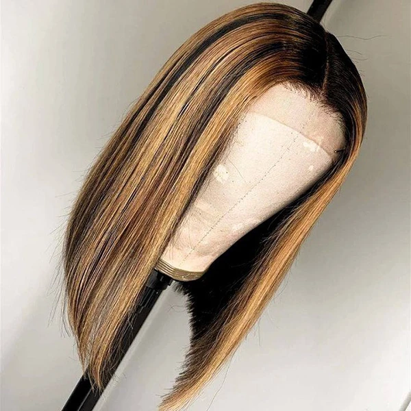 Ombre Color Straight Human Hair Honey Blond Bob Highlight Wig 150% Density-Amanda Hair