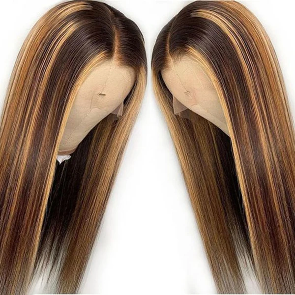 Straight Hair Ombre Honey Blond Color T Part Lace Frontal Highlights Wig-Amanda Hair