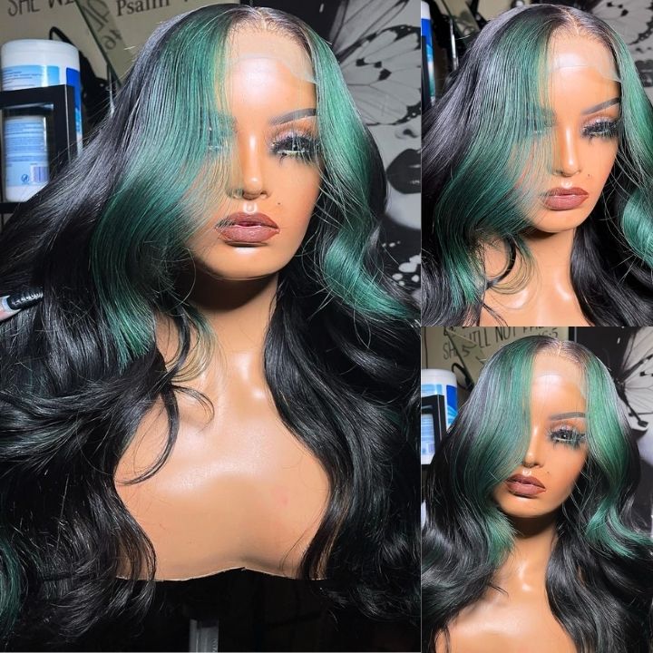 Pelucas de cabello humano con frente de encaje transparente verde menta, pelucas de cabello humano con ondas corporales 13x4/4x4, peluca de Color de encaje, cabello Amanda