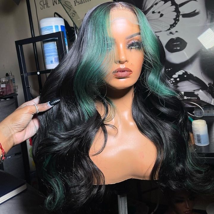 Highlight Money Piece Mint Green Transparent Lace Front Human Hair Wigs Body Wave 13x4/4x4 Lace Color Wig-Amanda Hair