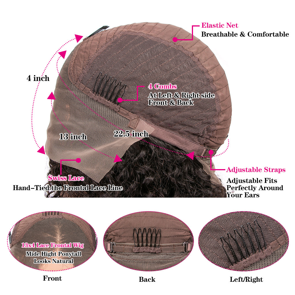 Perruque frontale en dentelle de cheveux humains brésiliens à vague profonde avec des cheveux de bébé 150% de densité perruques en dentelle transparente pré-plumées 