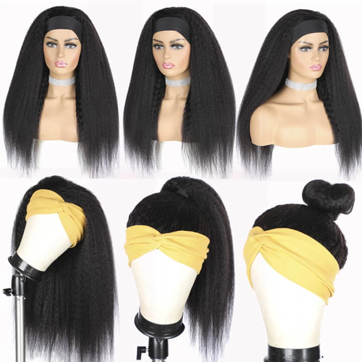 Kinky Straight Headband Wigs Human Hair 150% Density Glueless Wig