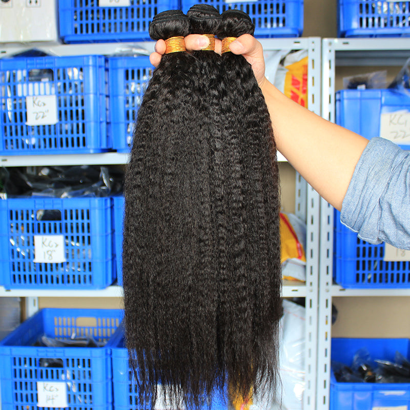 Amanda Mongolian Human Hair Kinky Straight 4 Bundles With 4*4 Lace Closure 10A Grade 100% Remi Human Hair