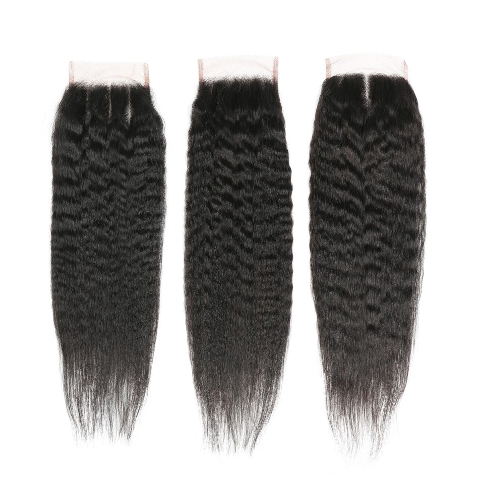 Amanda Peruvian Human Hair Kinky Straight 4 Bundles With 4*4 Lace Closure 10A Grade 100% Remi Human Hair