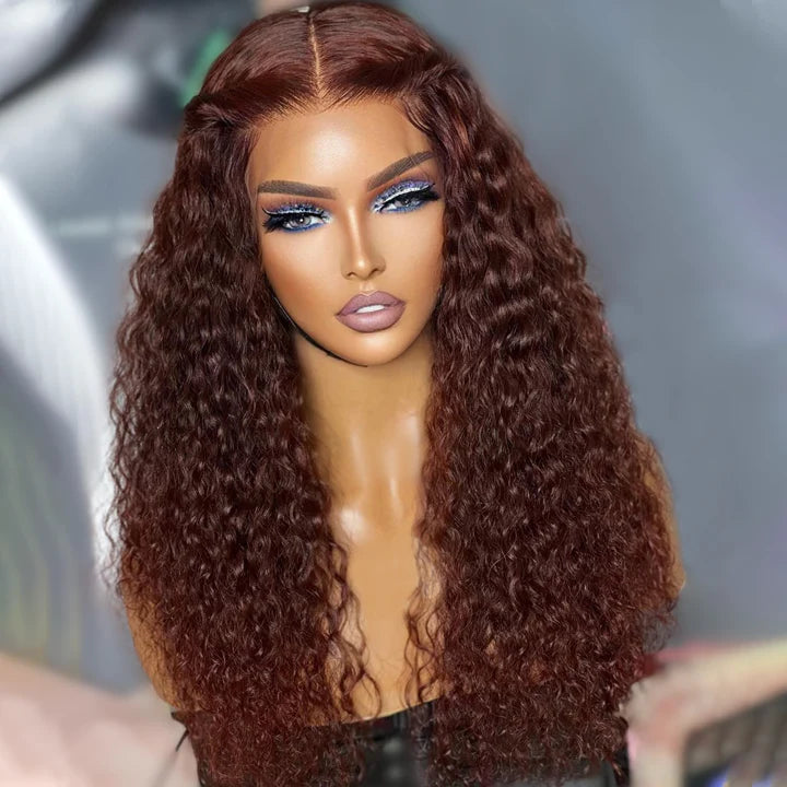 Reddish Brown Curly Tranparent Lace Wigs Deep Hairline 100% Human Hair HD Clear Lace Front Wigs-Amanda Hair