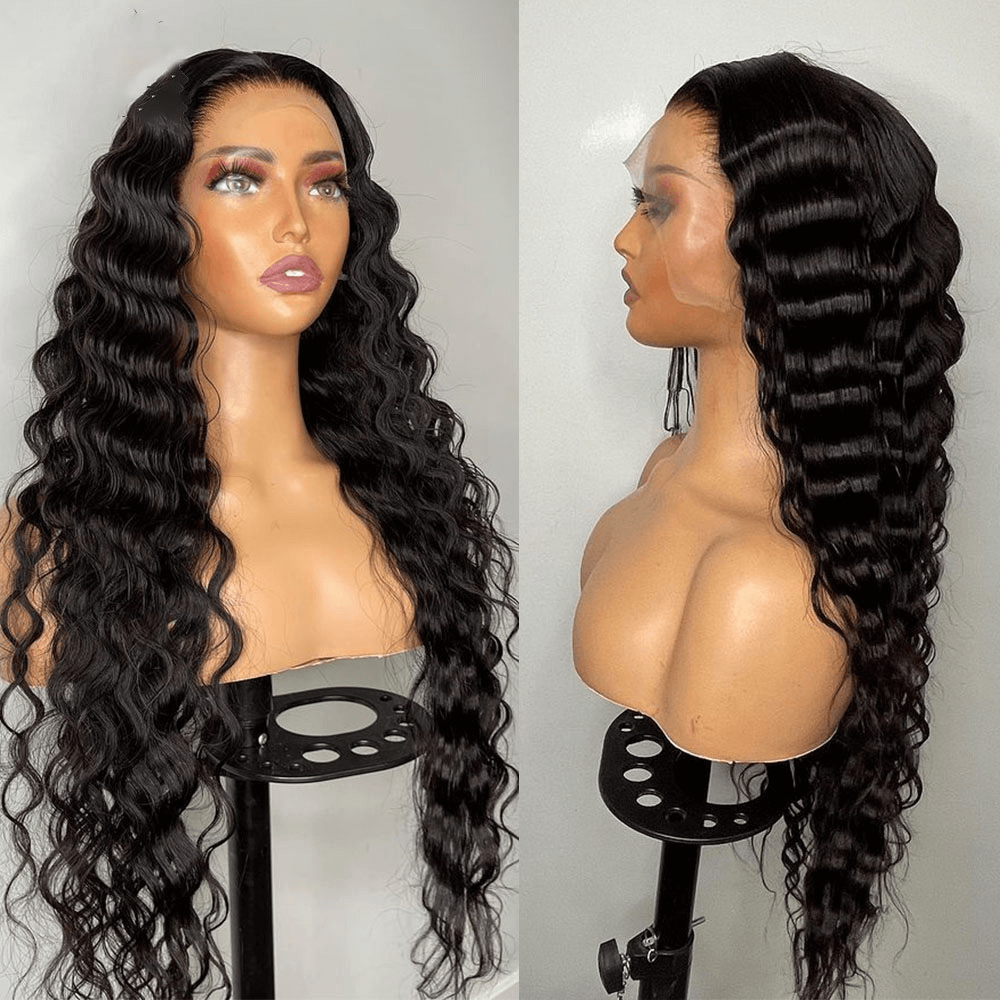 HD transparent lace frontal wig loose deep wave closure wigs 