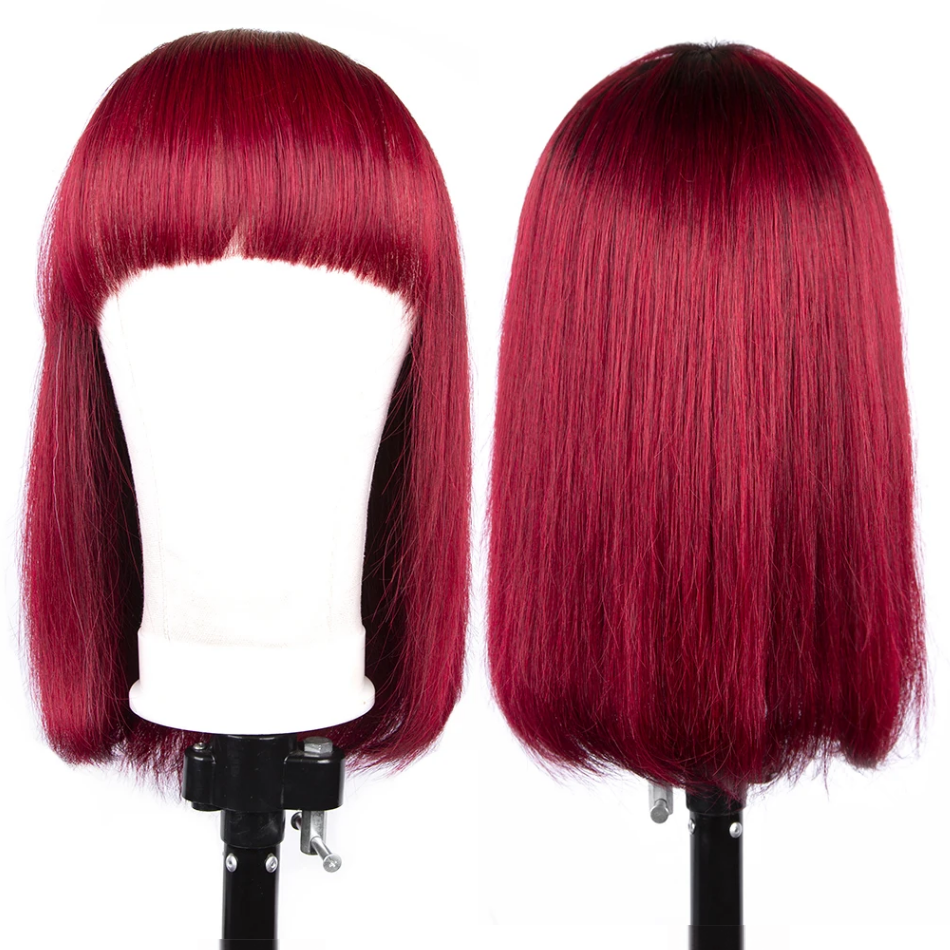 Straight Hair Red Bob Wigs Machine Made Burgundy Bob Wig Human Hair Glueless Short Bob Wigs-Amanda Hair