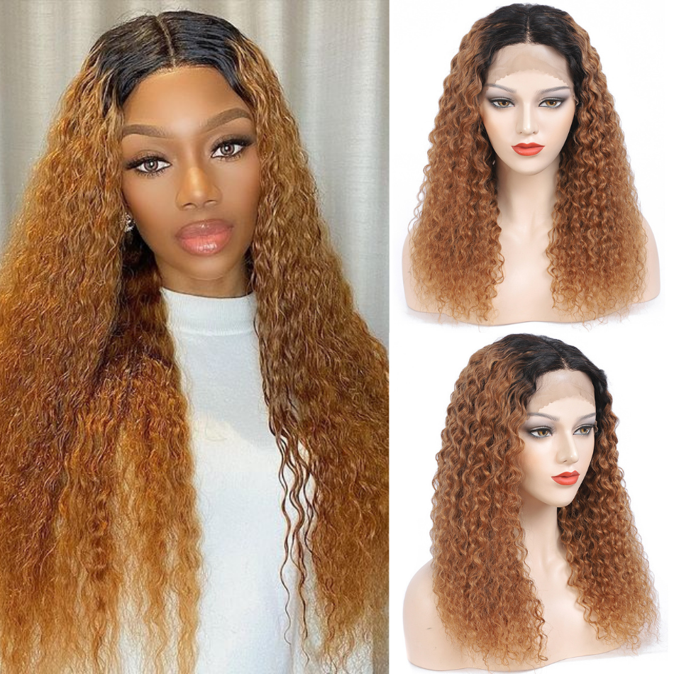 Jerry Curly Ombre Honey Blond T1b/30 Color Lace Front T Part Wigs - Amanda Hair