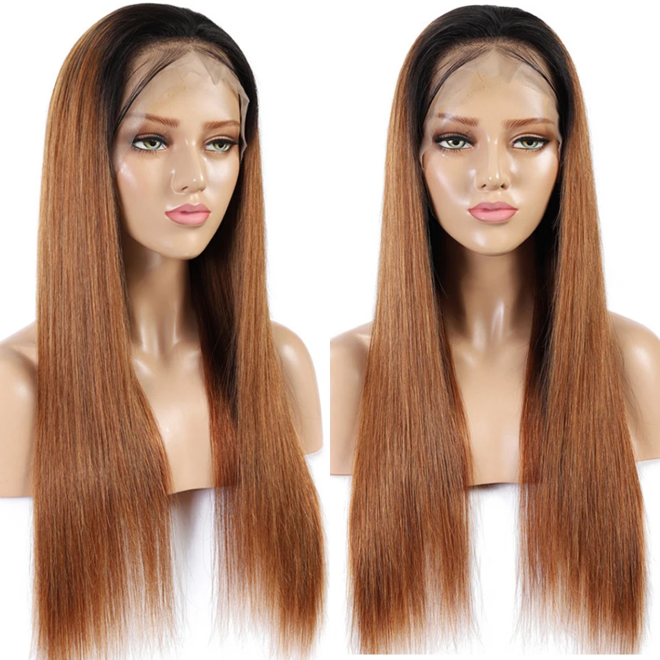 Amanda Pre Plucked 1B/30 Ombre Blond Color Straight Human Hair 13x4 Lace Front Wigs 150% Desnsity