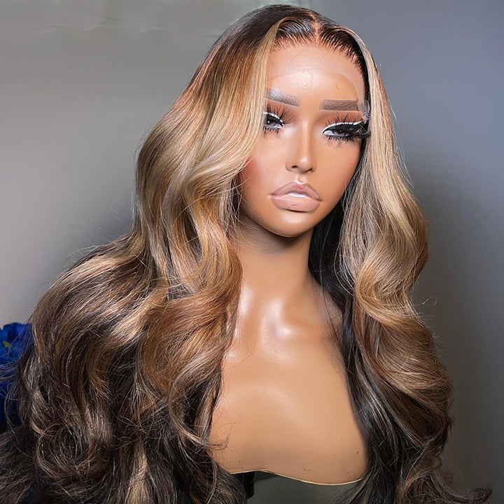 Highlight Body Wave 13x4 Lace Front /4*4 Lace Closure Wigs Ombre Light Blonde Color Wig With Baby Hair - Amanda Hair