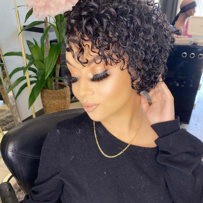 Loose Curly Pixie Cut Wig 13*4 Lace Front Short Curly Hair Bob Wigs Human Hair Pixie Wigs For Women - Amanda Hair